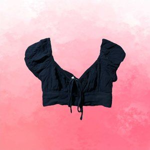 Cropped blue tie-front Garage top